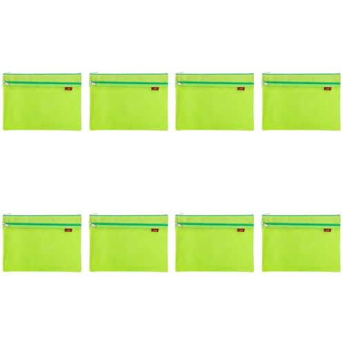 8PCS A4 Mesh File Zip Bags, Folder Wallets Mesh Zipper Pouch Nylon Clear Mesh Bag Waterproof Double Zip for School Office Travel Storage-Green von SEIWEI