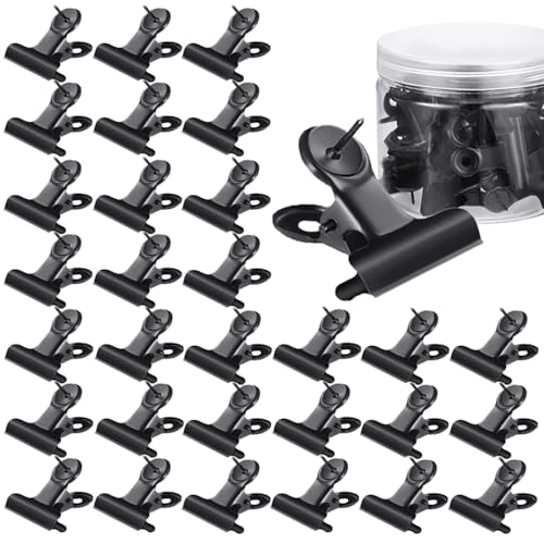 Büroklammern mit Pinnadeln, Schwarz Bulldog Clips Stecknadeln Bulldogge Metallklammern, 30mm Kleine Push Pins Clips für Fotobilder, Korktafeln Büro Küche Hause, 30er Pack von SEIWEI