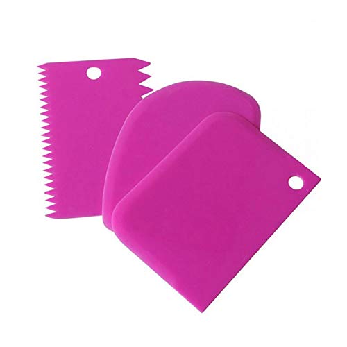 Kunststoff-Kuchenschaber-Set, 3-teilig, für Gebäck, Teig, Fondant, Glättungswerkzeug, Creme-Kuchenschaber, Kuchendekoration, einfacher Zuckerguss-Schaber (rosa lila) von SEIWEI
