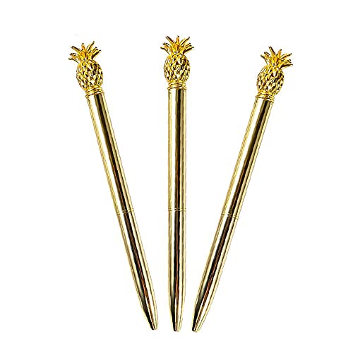 Metall-Kugelschreiber, 3 Stück schwarze Tinte Tintenroller mit niedlichem Ananas-Design, glatte Schreibstifte für Mädchen, Studenten, Frauen - Gold von SEIWEI