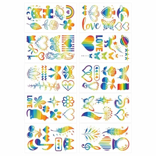 10 Blätter Sparkling Body Art Decals Face Sticker Für Themenereignisse Easy Peelings Klebstoff Und Freundlich Für Kinder Erwachsener Regenbogenkunstkunstaufkleber von SELVFZ