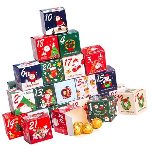 24 Piece Countdown Kalender Papier Weihnachtsblock Set Familienaktivität Candy Box Geschenkverpackung Urlaub Party Dekoration Beschichtetes Papier Geschenkverpackung Urlaub Dekoration von SELVFZ