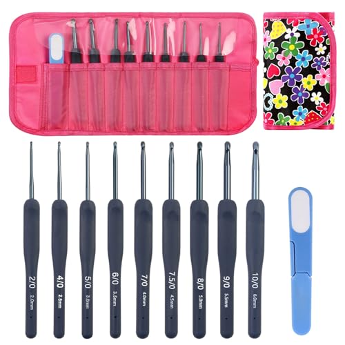 9pcs Häkchen Haken 2 0 Mm Bis 6 0 Mm Weicher Ergonomischer Aluminiumhäkchen Haken Mit Scheren Und Koffer Für Stricken Projekt Farbenfrohe Ergonomie von SELVFZ