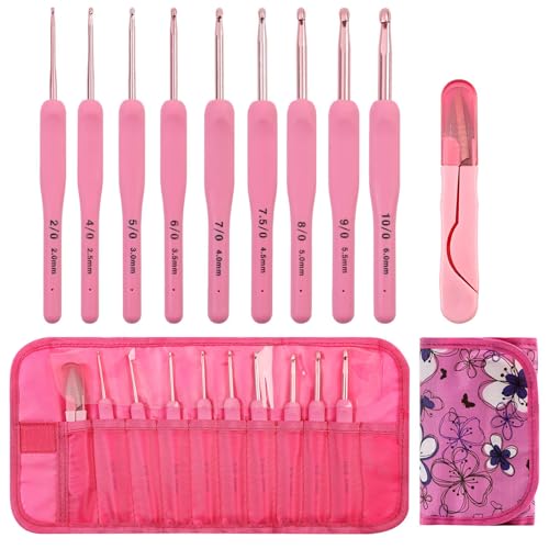 9pcs Häkchen Haken 2 0 Mm Bis 6 0 Mm Weicher Ergonomischer Aluminiumhäkchen Haken Mit Scheren Und Koffer Für Stricken Projekt Farbenfrohe Ergonomie von SELVFZ