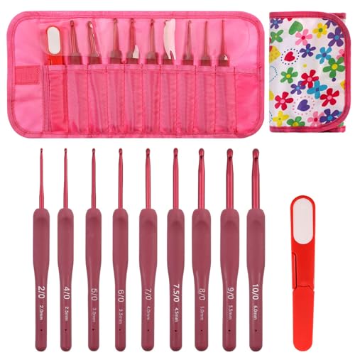 9pcs Häkchen Haken 2 0 Mm Bis 6 0 Mm Weicher Ergonomischer Aluminiumhäkchen Haken Mit Scheren Und Koffer Für Stricken Projekt Farbenfrohe Ergonomie von SELVFZ