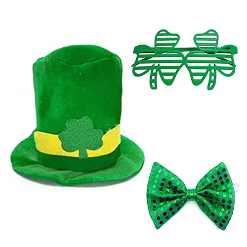 SELVFZ Grüner Kobold Patrick Day Irish Kobold Krawatte Shamrock Brille Patrick Gläser Shamrock Grüne Leprepechaun Stirnband von SELVFZ