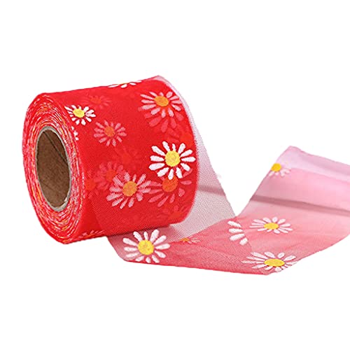 SELVFZ Hochzeits Und Verlobungsdekoration Festival Lieferungen Multi Color Gänseblümchen Muster Tüll Roll Gaze Ribbon 6cm 25 Meter Hochzeitsbedarf von SELVFZ