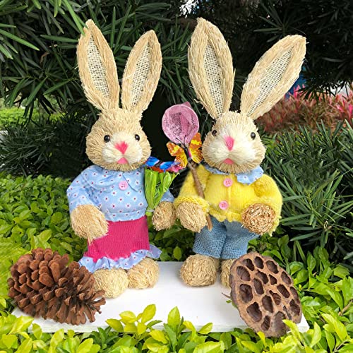 SELVFZ Künstliche Stehende Stroh Kaninchen Osterparty Dekoration Stehende Ornament 14 Festliche Party Layout Requisiten 2pcs Dekorationen Für Baum Freien Dekorationen von SELVFZ