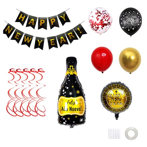 Aluminium-Ballon-Ketten-Set für Neujahrspartys, einzigartige Dekoration für das neue Jahr 2024, goldfarben, schwarz, hängende Dekoration, einzigartige und lustige Neujahrsparty-Dekorationen von SELiLe