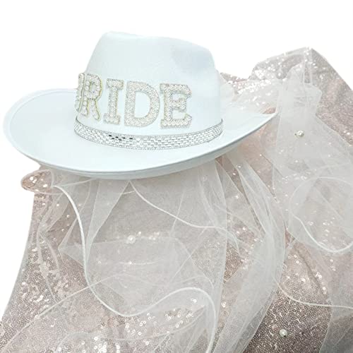 Cowgirl-Hut für die Braut, Brautparty, Cowboyhut mit Schleier, Junggesellinnenabschied, Hut für zukünftige Braut, Brautparty, Brautjungfer, Partyhut von SELiLe