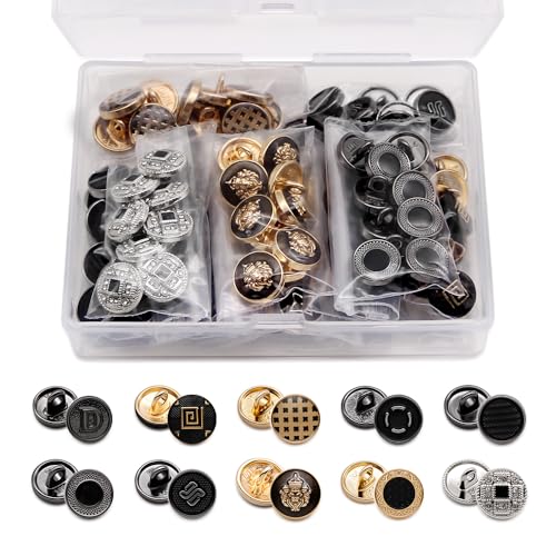 SEMINI 100 Stück gemischte 10 Stile, kleine Metalllegierung, Schaft, Nähknöpfe für Damen, Herren, Kinder, Anzug, Mantel, Hemd, Hosen, Näharbeiten (Farbe 2 (Metall)) von SEMINI