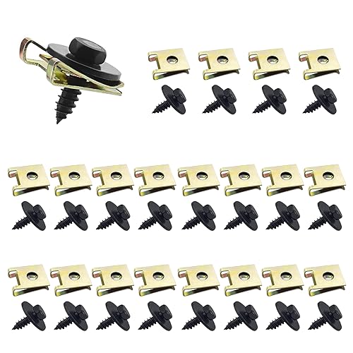 Blechmutter Schraube Mutter Clip Kit,Schraube Mutter Clip Kit,20 Sätze U Typ Kotflügelclip Blechmuttern Befestigung Clips Karosserieschrauben Klemmen Sechskantschrauben Metallschalenclip für Auto von SEMINISMAR