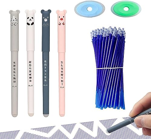 Erasable Pen,Erasable Pen Set,Koreanische Deko,Radierbarer Kugelschreiber,Cartoon Stift Radierbar,4 Erasable Pen mit 20 Nachfüllungen,2 Radiergummis,Löschbaren Gelstiften (Blaue) von SEMINISMAR