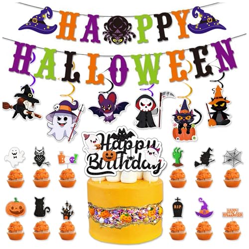 Happy Halloween Banner,Halloween Dekoration Indoor,Halloween Girlande,Kürbis Halloween BuntingHängende Banner,BannerHalloween,für Karneval Halloween Garten Papier ​Hängendeko ﻿ von SEMINISMAR