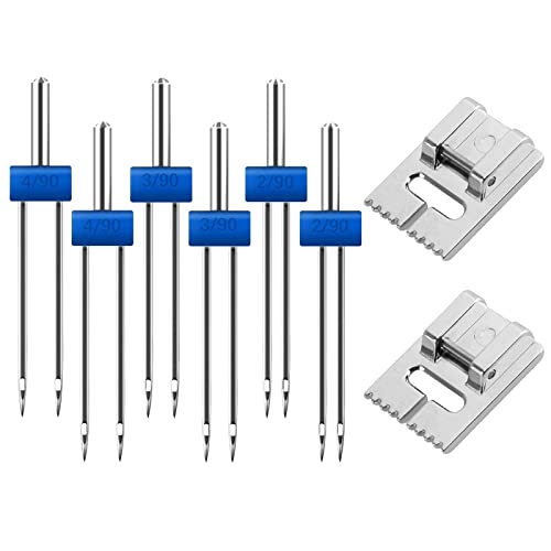 Jersey Nadeln,Zwillingsnadel Jersey,Nähmaschine Nähfuß,Zwillingsnadel Stretch,9 Rillen Pintuck Nähfuß,Doppelnadel für Nähmaschine,2/90 3/90 4/90 6er Pack Doppelnadel Zwillingsnadel von SEMINISMAR