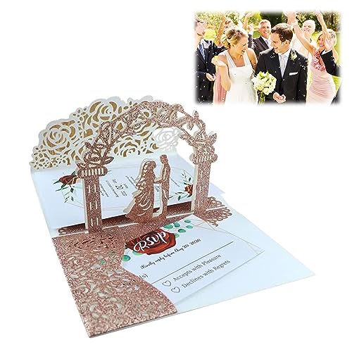 Pop Up Hochzeitskarte,Hochzeitskarte 3D mit Umschlag,Hochzeitskarten Glückwunsch,Hochzeitskarte 3D für Hochzeitseinladungen, Hochzeitsglückwünsche,Beichte,Hochzeitstag,Verlobung (Apfel-Gold) von SEMINISMAR