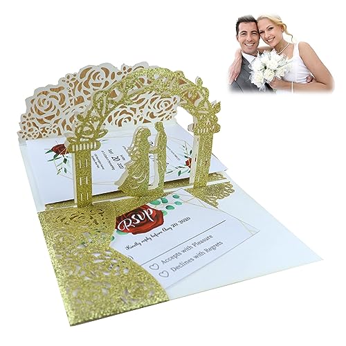 Pop Up Hochzeitskarte,Hochzeitskarte 3D mit Umschlag,Hochzeitskarten Glückwunsch,Hochzeitskarte 3D für Hochzeitseinladungen, Hochzeitsglückwünsche,Beichte,Hochzeitstag,Verlobung (Grünes Gold) von SEMINISMAR