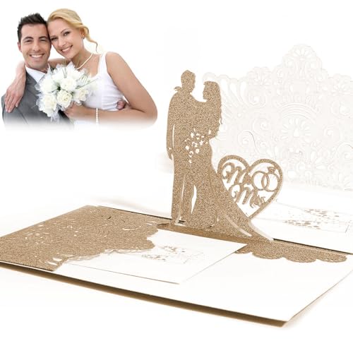 Pop Up Hochzeitskarte,Hochzeitskarten Glückwunsch,Hochzeitskarte 3D mit Umschlag,Hochzeitskarte 3D für Hochzeitseinladungen, Hochzeitsglückwünsche,Beichte,Hochzeitstag(Roségold) von SEMINISMAR