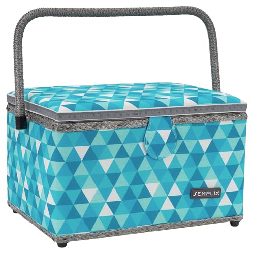 SEMPLIX Nähkorb Diamond Nähkästchen mit Magnetverschluss, Tragegriff (30,5x22,5x19cm) (Petrol/Türkis) von SEMPLIX