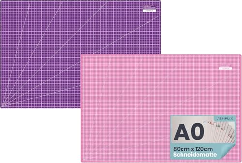 SEMPLIX Selbstheilende Schneidematte A0-A4 - Grün, Rosa, Grau, Türkis, Lila - Ideal fürs Basteln, Nähen & Patchworken - Beidseitig Bedruckt - Vorderseite cm Rückseite inch Bemaßung (‎Pink-Lila, A0) von SEMPLIX