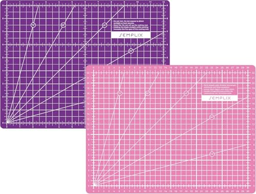 SEMPLIX Selbstheilende Schneidematte A0-A4 - Grün, Rosa, Grau, Türkis, Lila - Ideal fürs Basteln, Nähen & Patchworken - Beidseitig Bedruckt - Vorderseite cm Rückseite inch Bemaßung (‎Pink-Lila, A4) von SEMPLIX