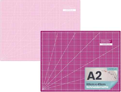 SEMPLIX Selbstheilende Schneidematte A0-A4 - Grün, Rosa, Grau, Türkis, Lila - Ideal fürs Basteln, Nähen & Patchworken - Beidseitig Bedruckt - Vorderseite cm Rückseite inch Bemaßung (Beere-Rosa, A2) von SEMPLIX