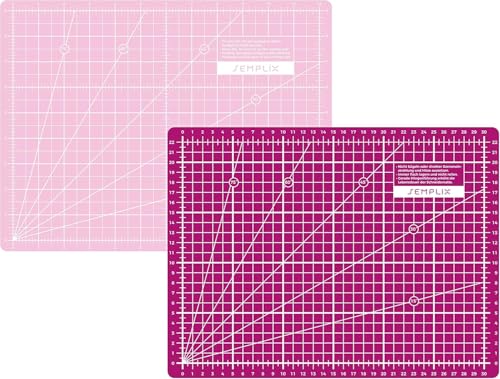 SEMPLIX Selbstheilende Schneidematte A0-A4 - Grün, Rosa, Grau, Türkis, Lila - Ideal fürs Basteln, Nähen & Patchworken - Beidseitig Bedruckt - Vorderseite cm Rückseite inch Bemaßung (Beere-Rosa, A4) von SEMPLIX