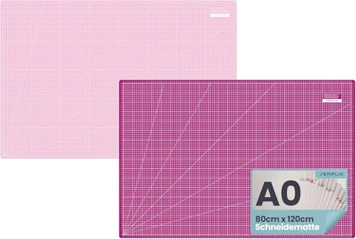 SEMPLIX Selbstheilende Schneidematte A0-A4 - Grün, Rosa, Grau, Türkis, Lila - Ideal fürs Basteln, Nähen & Patchworken - Beidseitig Bedruckt - Vorderseite cm Rückseite inch Bemaßung (Beere-Rosa, A0) von SEMPLIX