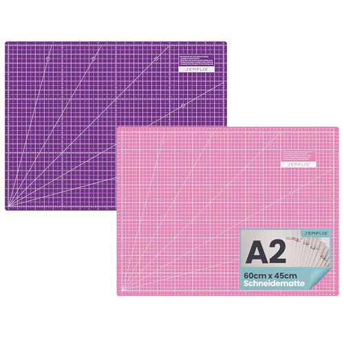 SEMPLIX Selbstheilende Schneidematte A2 in Grün, Rosa, Grau, Türkis, Lila. Ideal fürs Basteln, Nähen und Patchworken. 60x45 Beidseitig Bedruckt. Vorderseite cm, Rückseite inch Bemaßung von SEMPLIX