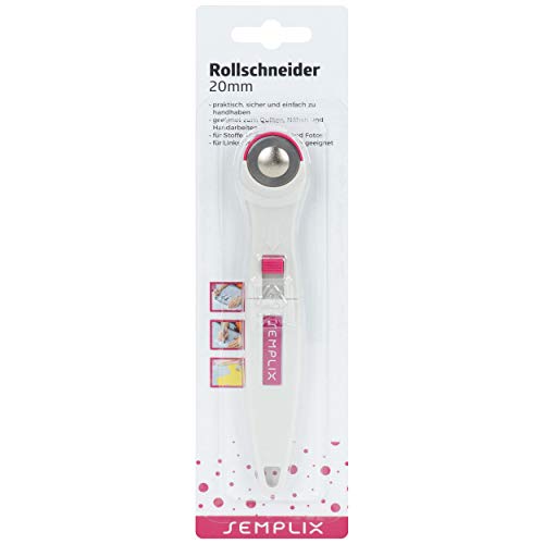 SEMPLIX Stoffschneider Super Mini mit Klingenschutz, 20mm - Rollschneider zum Basteln & Nähen (pink) von SEMPLIX