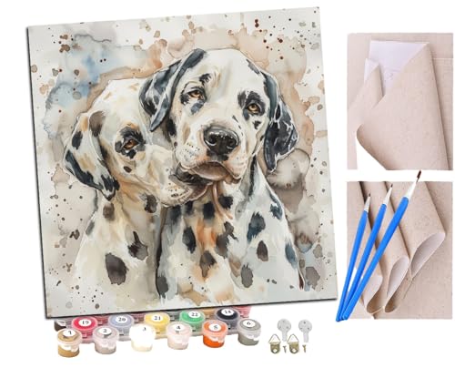 Malen Nach Zahlen Erwachsene Aquarell zwei gefleckte Hundeliebhaber (17) DIY Handgemalt Ölgemälde Leinwand Kits Mit Pinsels und Acrylfarbe Als Geschenke und Heimdekoration Ohne Rahmen 40 x 40 cm von SENDJJ