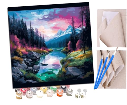 Malen Nach Zahlen Erwachsene Aurora Gletscher Bäume Schnee bunte Aquarell (9) DIY Handgemalt Ölgemälde Leinwand Kits Mit Pinsels und Acrylfarbe Als Geschenke und Heimdekoration Ohne Rahmen 40 x 40 cm von SENDJJ
