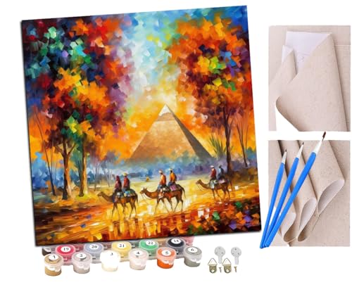 Malen Nach Zahlen Erwachsene Blumen und Bäume Ägypter auf Kamelen (3) DIY handgemaltes Ölgemälde Set für Anfänger und Erwachsene, Acrylfarbe, Kindergemälde, Kreative Heimdekoration von SENDJJ