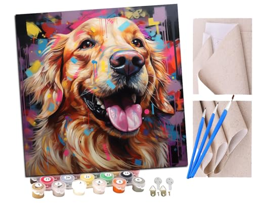 Malen Nach Zahlen Erwachsene Bunte Graffiti Golden Retriever Hund (8) DIY handgemaltes Ölgemälde Set für Anfänger und Erwachsene, Acrylfarbe, Kindergemälde, Kreative Heimdekoration von SENDJJ