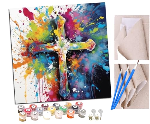 Malen Nach Zahlen Erwachsene Christliches Kreuz Blume (1) DIY handgemaltes Ölgemälde Set für Anfänger und Erwachsene, Acrylfarbe, Kindergemälde, Kreative Heimdekoration, Geschenk, Weihnachten von SENDJJ