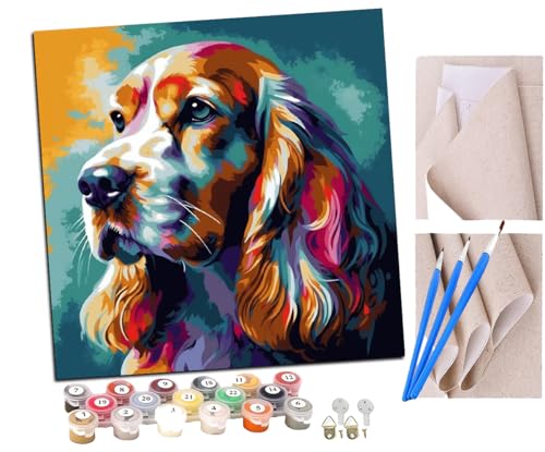 Malen Nach Zahlen Erwachsene Cocker Spaniel (8) DIY Handgemalt Ölgemälde Leinwand Kits Mit Pinsels und Acrylfarbe Als Geschenke und Heimdekoration Ohne Rahmen 40 x 40 cm von SENDJJ