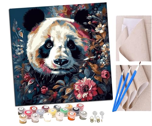 Malen Nach Zahlen Erwachsene Die Hälfte des Pandagesichts ist eine Blume (1) DIY handgemaltes Ölgemälde Set für Anfänger und Erwachsene, Acrylfarbe, Kindergemälde, Kreative Heimdekoration von SENDJJ