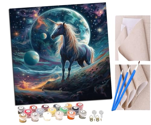 Malen Nach Zahlen Erwachsene Einhornplanet (5) DIY handgemaltes Ölgemälde Set für Anfänger und Erwachsene, Acrylfarbe, Kindergemälde, Kreative Heimdekoration, Geschenk, Weihnachten von SENDJJ