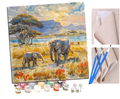 Malen Nach Zahlen Erwachsene Elefant und Elefantenbaby Mutterliebe (10) DIY handgemaltes Ölgemälde Set für Anfänger und Erwachsene, Acrylfarbe, Kindergemälde, Kreative Heimdekoration von SENDJJ