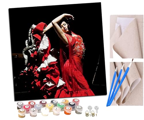Malen Nach Zahlen Erwachsene Flamenco Latein Tanz Ballett 099 (2) DIY handgemaltes Ölgemälde Set für Anfänger und Erwachsene, Acrylfarbe, Kindergemälde, Kreative Heimdekoration von SENDJJ