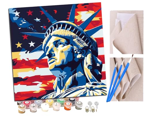 Malen Nach Zahlen Erwachsene Freiheitsstatue Amerikanische Flagge (1) DIY handgemaltes Ölgemälde Set für Anfänger und Erwachsene, Acrylfarbe, Kindergemälde, Kreative Heimdekoration von SENDJJ