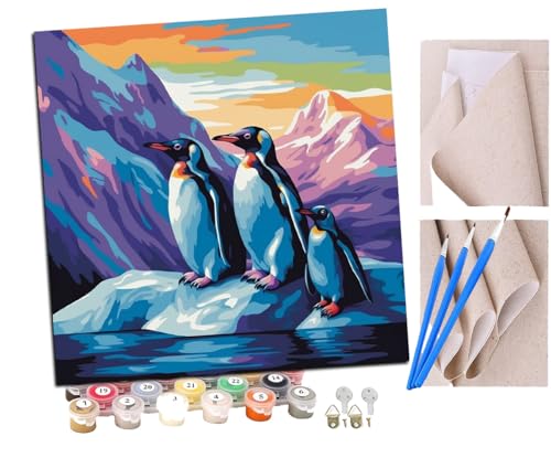 Malen Nach Zahlen Erwachsene Gletscherpinguinfamilie aus drei Aurora-Liebe (3) DIY handgemaltes Ölgemälde Set für Anfänger und Erwachsene, Acrylfarbe, Kindergemälde, Kreative Heimdekoration von SENDJJ
