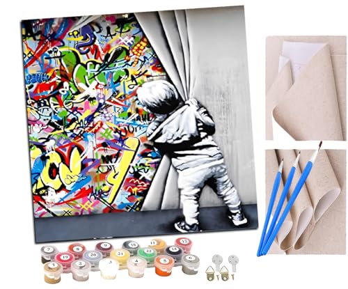 Malen Nach Zahlen Erwachsene Kleiner Junge reißt Graffiti-Kunst an der Wand ab DIY handgemaltes Ölgemälde Set für Anfänger und Erwachsene, Acrylfarbe, Kindergemälde, Kreative Heimdekoration Malen Nach Zahlen Erwachsene Kleiner Junge reißt Graffiti-Kunst an der Wand ab DIY handgemaltes Ölgemälde Set für Anfänger und Erwachsene, Acrylfarbe, Kindergemälde, Kreative Heimdekoration von SENDJJ