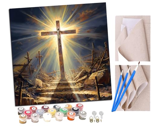 Malen Nach Zahlen Erwachsene Kreuzlichtstrahl (1) DIY handgemaltes Ölgemälde Set für Anfänger und Erwachsene, Acrylfarbe, Kindergemälde, Kreative Heimdekoration, Geschenk, Weihnachten von SENDJJ