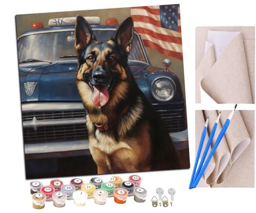Malen Nach Zahlen Erwachsene Lächelnder Polizeihund Deutscher Schäferhund (8) DIY handgemaltes Ölgemälde Set für Anfänger und Erwachsene, Acrylfarbe, Kindergemälde, Kreative Heimdekoration von SENDJJ