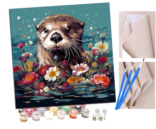 Malen Nach Zahlen Erwachsene Otter Wasserblumen bunt (4) DIY handgemaltes Ölgemälde Set für Anfänger und Erwachsene, Acrylfarbe, Kindergemälde, Kreative Heimdekoration, Geschenk, Weihnachten von SENDJJ