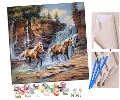 Malen Nach Zahlen Erwachsene Pferde rennen bei Sonnenuntergang am Meer entlang (13) DIY handgemaltes Ölgemälde Set für Anfänger und Erwachsene, Acrylfarbe, Kindergemälde, Kreative Heimdekoration von SENDJJ