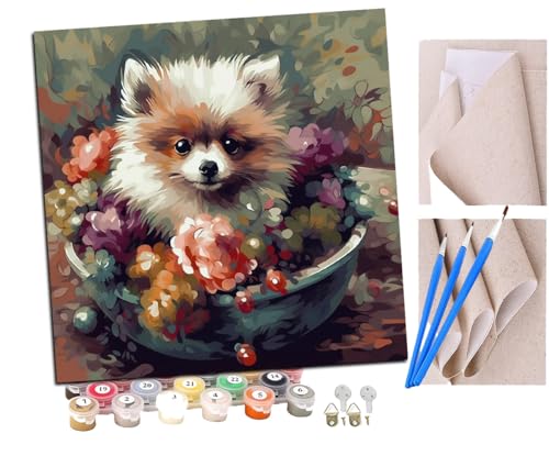 Malen Nach Zahlen Erwachsene Pommerscher Blumenkorb (5) DIY handgemaltes Ölgemälde Set für Anfänger und Erwachsene, Acrylfarbe, Kindergemälde, Kreative Heimdekoration, Geschenk, Weihnachten von SENDJJ