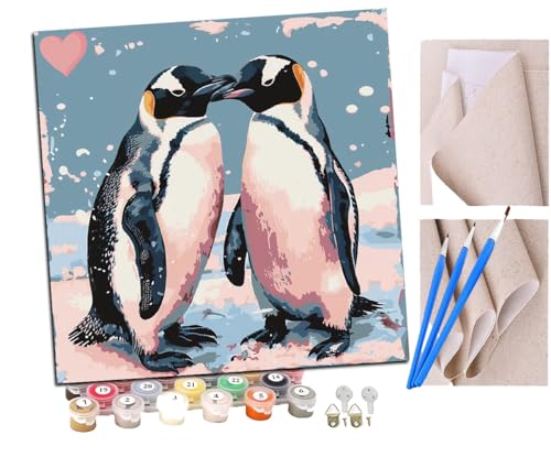 Malen Nach Zahlen Erwachsene Rosa Pinguine mit zwei Liebenden (11) DIY handgemaltes Ölgemälde Set für Anfänger und Erwachsene, Acrylfarbe, Kindergemälde, Kreative Heimdekoration von SENDJJ