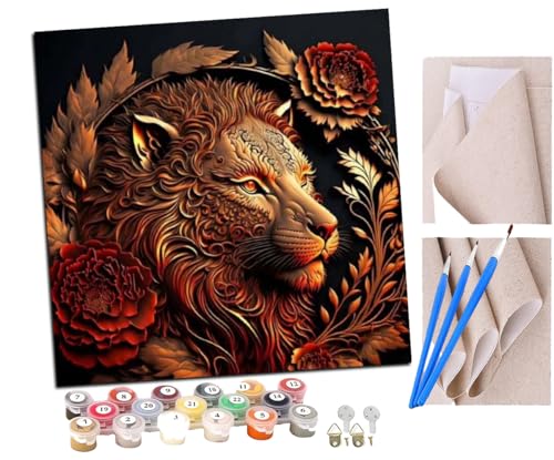Malen Nach Zahlen Erwachsene Schöne Löwenblumen (9) Paint by Numbers diy GemäLde Kit mit Pinsel und Acrylfarbe Als Geschenk für Wanddeko Groß 40x40cm von SENDJJ